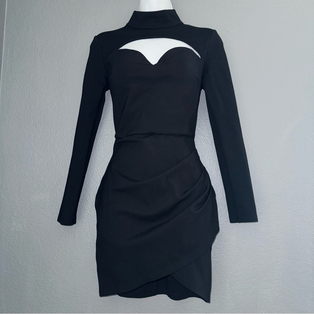 Tiger Mist Sexy Little Black Cut Out Sweetheart Party Long Sleeve Dress Medium - Picture 6 of 8